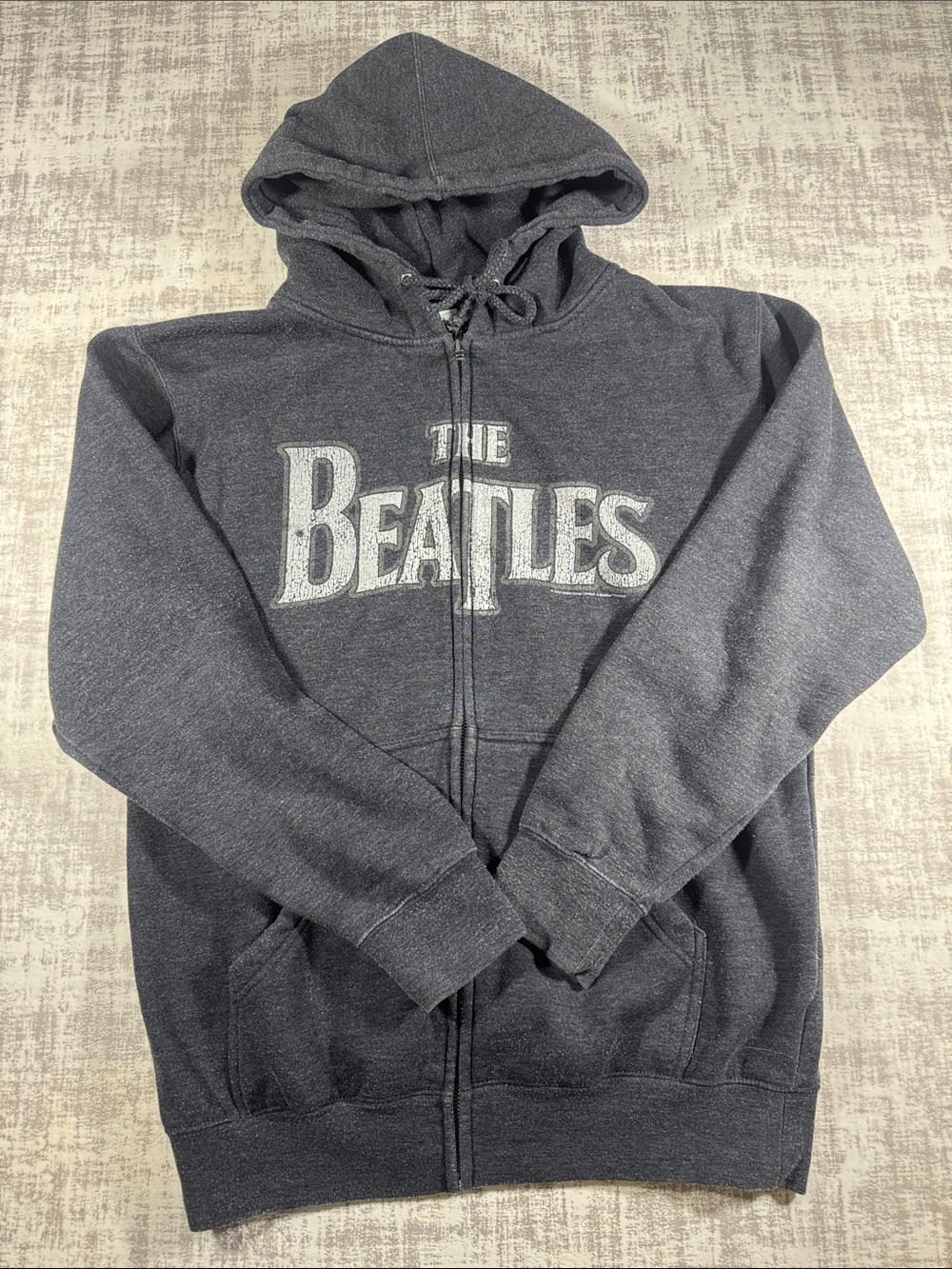 Vintage 2004 The Beatles Men's Dark Gray Zip-Up Hoodie with Logo size S 26X20.5